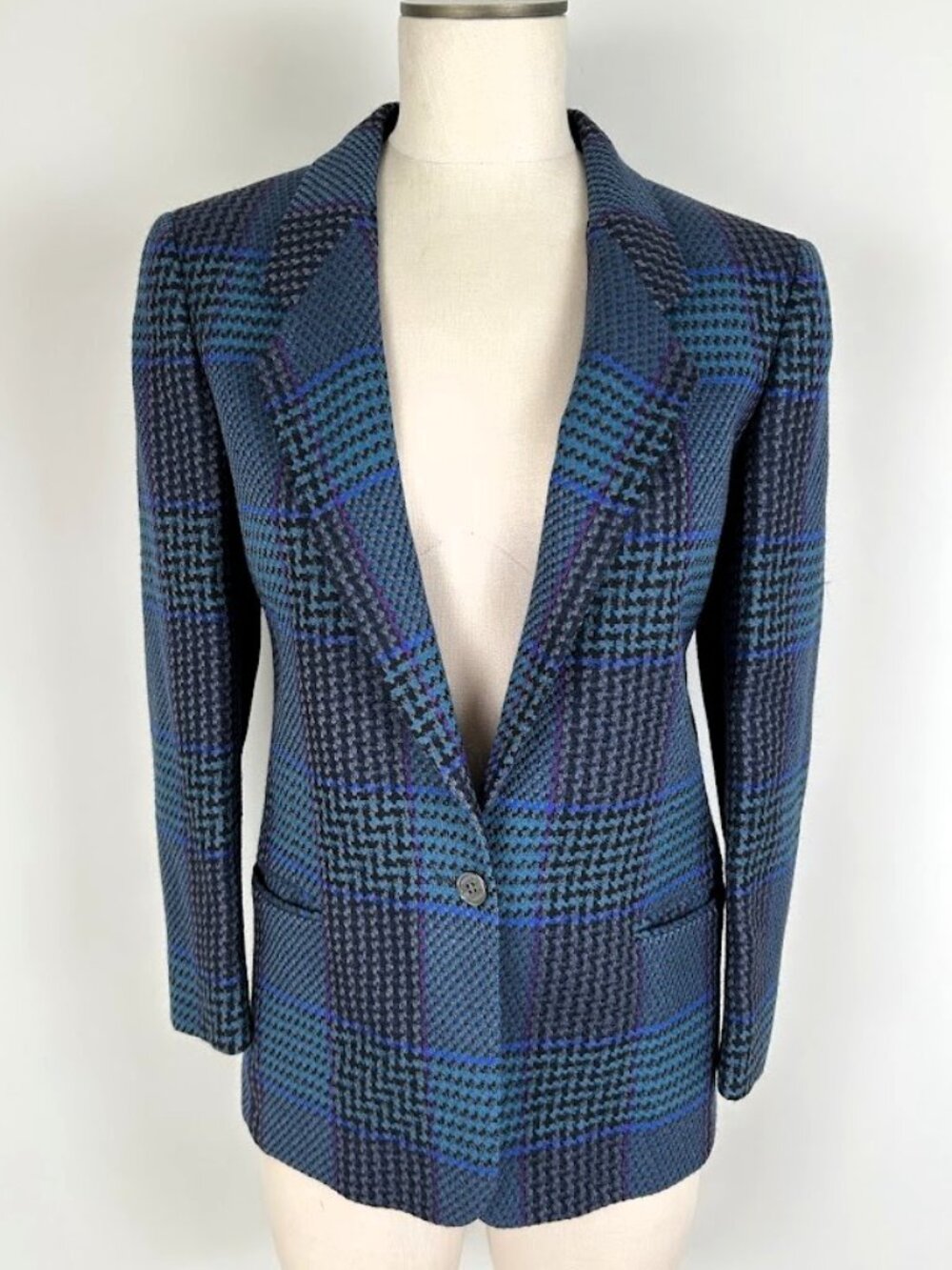 Vintage Cricketeer Wool Plaid Blazer Jacket Blue Teal Tweed Academic Prep M